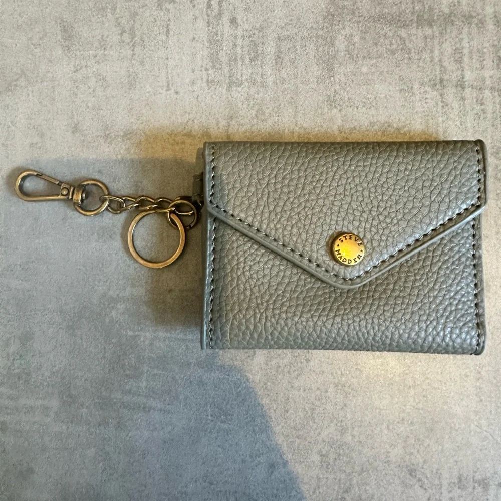 Steve Madden Soft Sage Pebbled Faux Leather Keychain Wallet